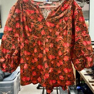 Sonoma Vibrant Red and Brown Floral Blouse